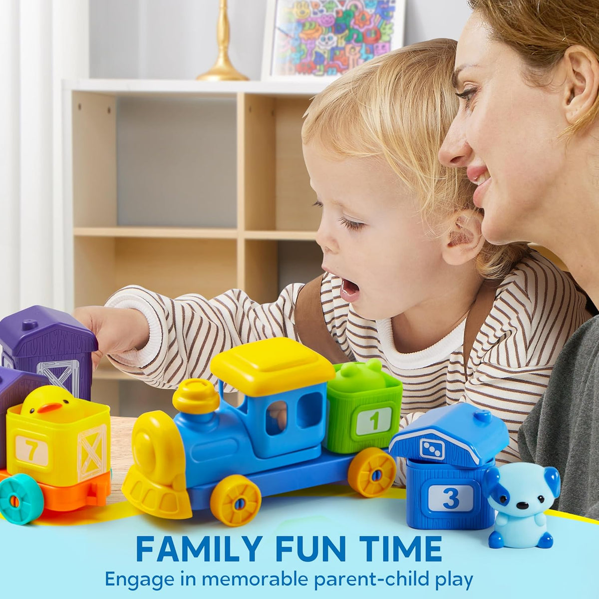 Montessori Toys for Toddlers 1-3, Farm Animal Train Toy for Counting, Stacking, Matching & Sorting with 9 Animal Figures & 1 Farmer, Toys for 1 2 3 4 Year Old Boys Girls Gifts
