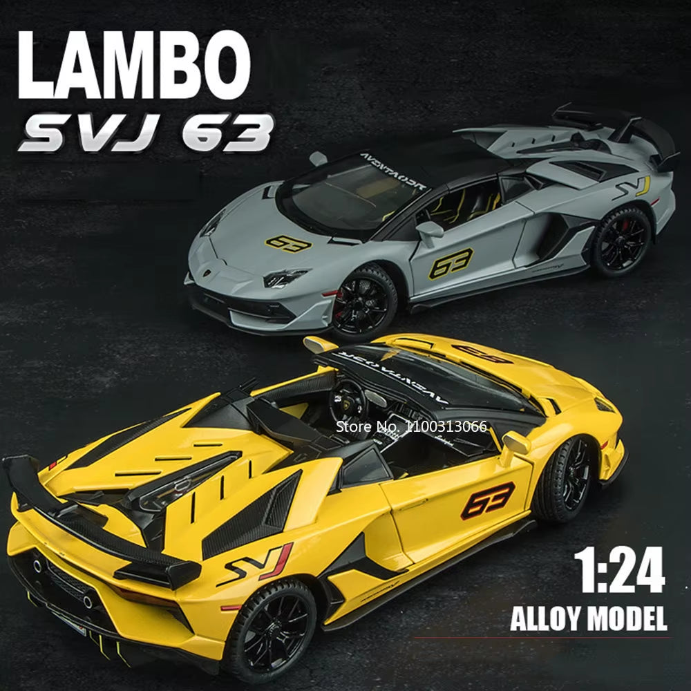 1:24 Lambor SVJ63 Alloy Super Sports Car Model Diecasts Metal Casting Sound Light Pull Back Function Toys for Children Vehicles