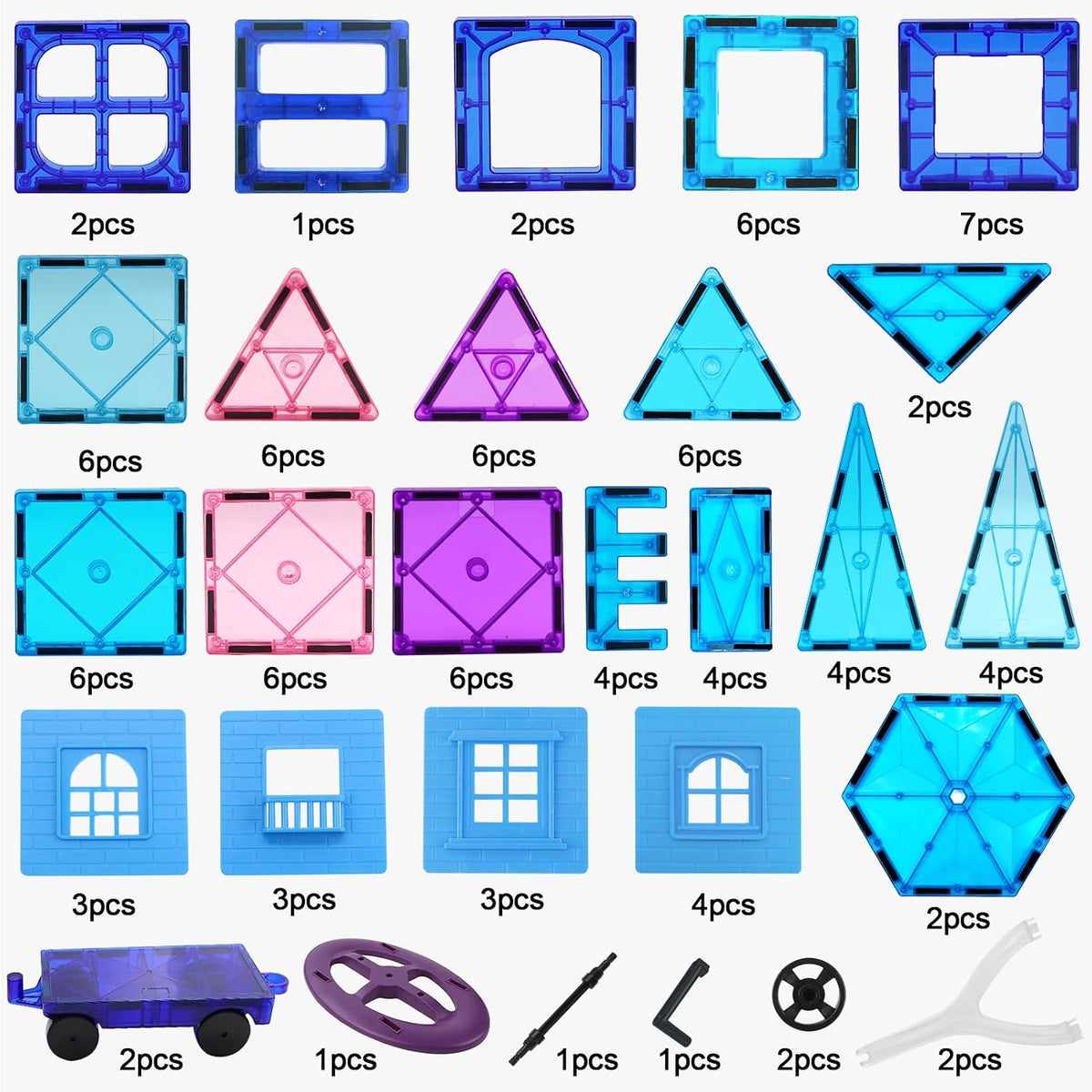 Magnetic Tiles 102PCS Magnetic Bolcks Building Toys for Kids 3+ | Toddlers Magnets Toys with Ferris Wheel,2 Car,Educational Princess Castle Gift for Boy Girls Age 3 4 5 Christmas Birthday