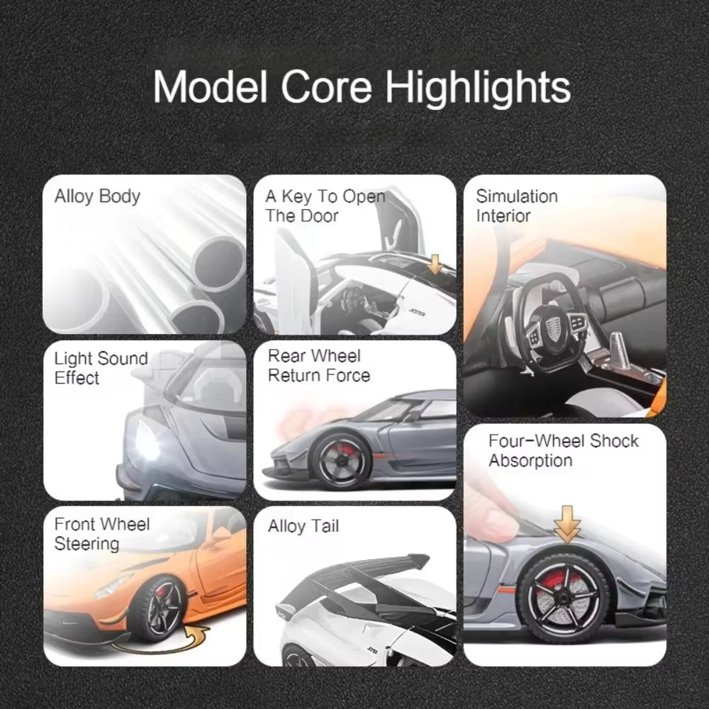 1:22 Scale Jesko Super Car Model Toys Metal Diecast Light Music Pull Back Sports Cars Models Collection Racing Vehicle Gift Boys