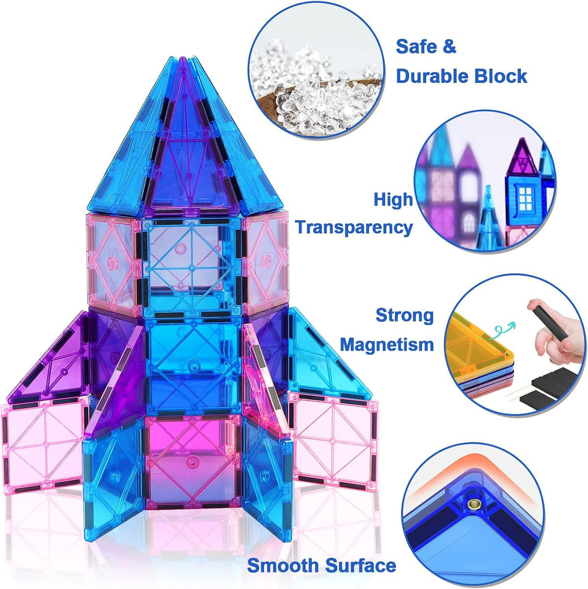 Magnetic Tiles 102PCS Magnetic Bolcks Building Toys for Kids 3+ | Toddlers Magnets Toys with Ferris Wheel,2 Car,Educational Princess Castle Gift for Boy Girls Age 3 4 5 Christmas Birthday