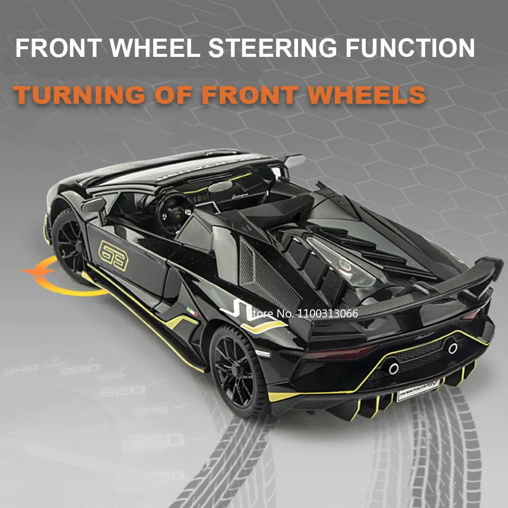 1:24 Lambor SVJ63 Alloy Super Sports Car Model Diecasts Metal Casting Sound Light Pull Back Function Toys for Children Vehicles