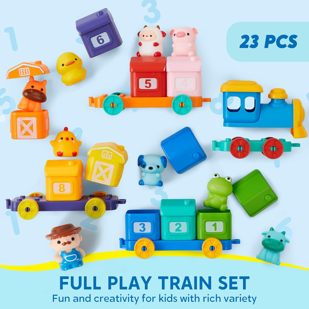 Montessori Toys for Toddlers 1-3, Farm Animal Train Toy for Counting, Stacking, Matching & Sorting with 9 Animal Figures & 1 Farmer, Toys for 1 2 3 4 Year Old Boys Girls Gifts