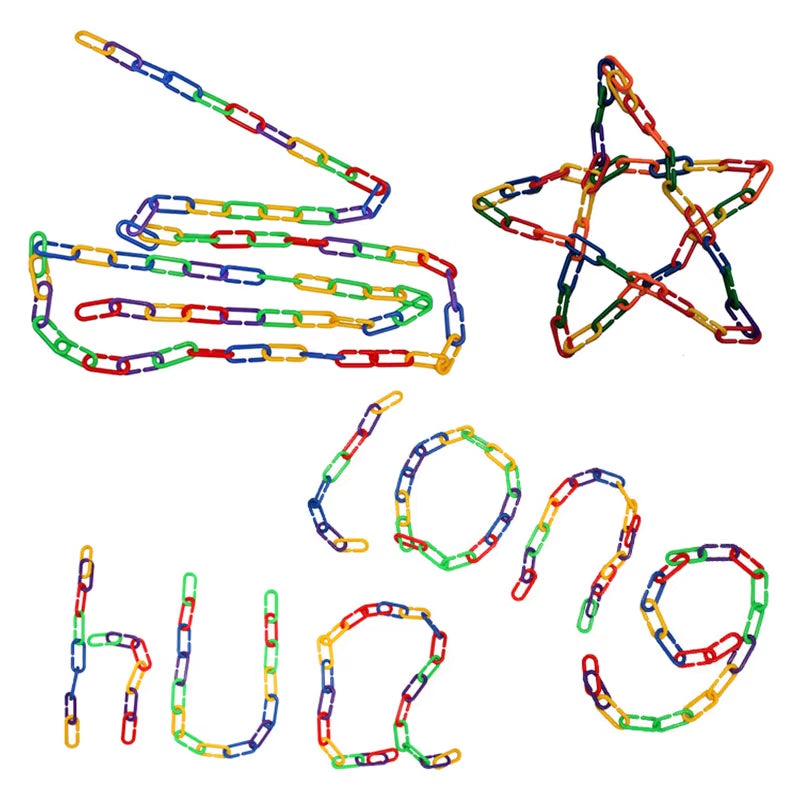 Kids Geometric Chain Linked Buckle Building Block Educational Toys Rainbow Connected Buckle Color Cognitive Educational Toys