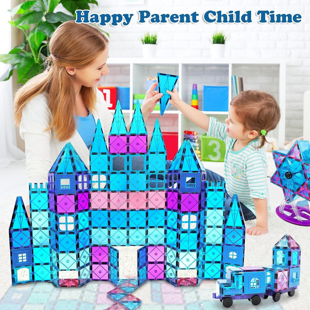Magnetic Tiles 102PCS Magnetic Bolcks Building Toys for Kids 3+ | Toddlers Magnets Toys with Ferris Wheel,2 Car,Educational Princess Castle Gift for Boy Girls Age 3 4 5 Christmas Birthday