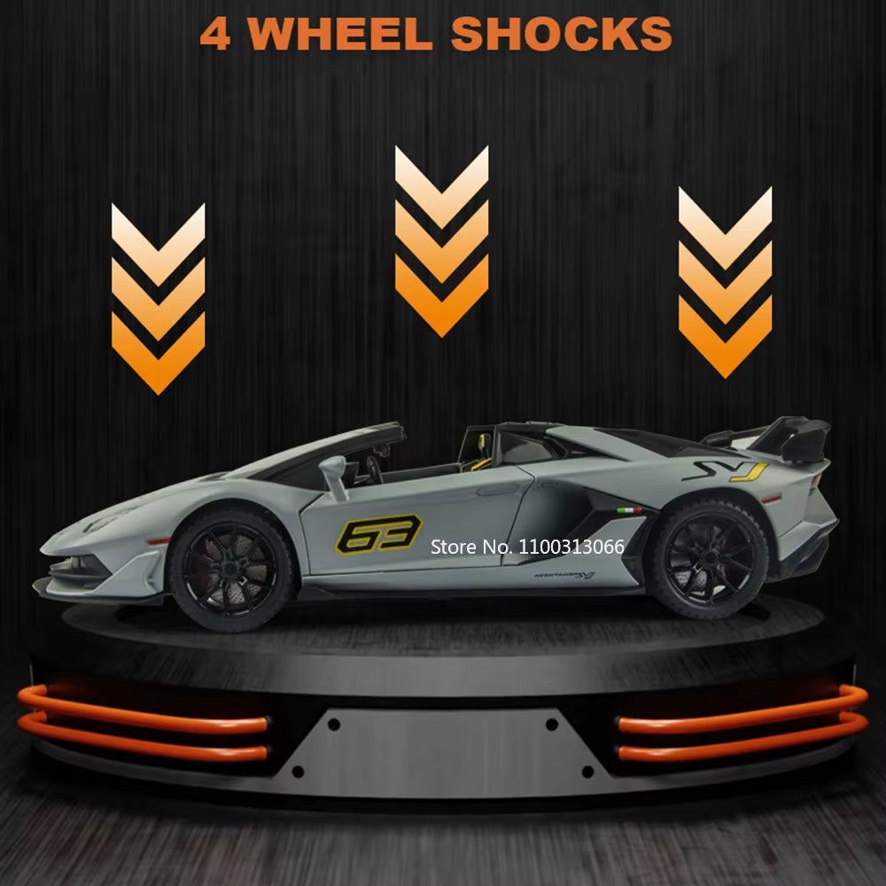 1:24 Lambor SVJ63 Alloy Super Sports Car Model Diecasts Metal Casting Sound Light Pull Back Function Toys for Children Vehicles