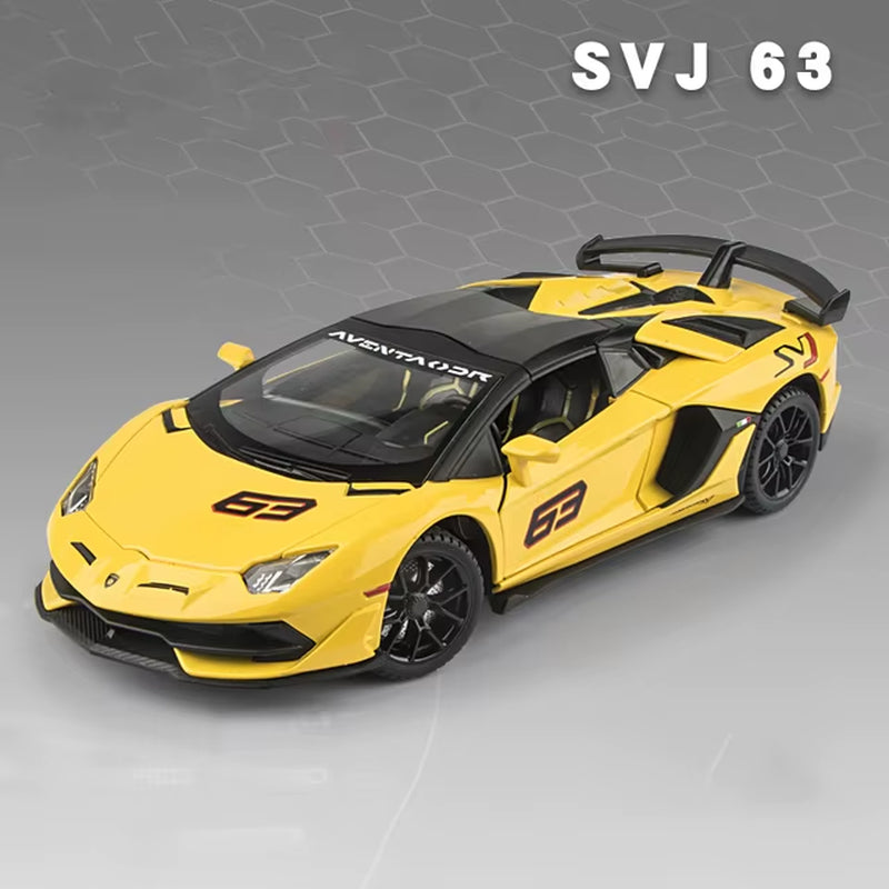1:24 Lambor SVJ63 Alloy Super Sports Car Model Diecasts Metal Casting Sound Light Pull Back Function Toys for Children Vehicles