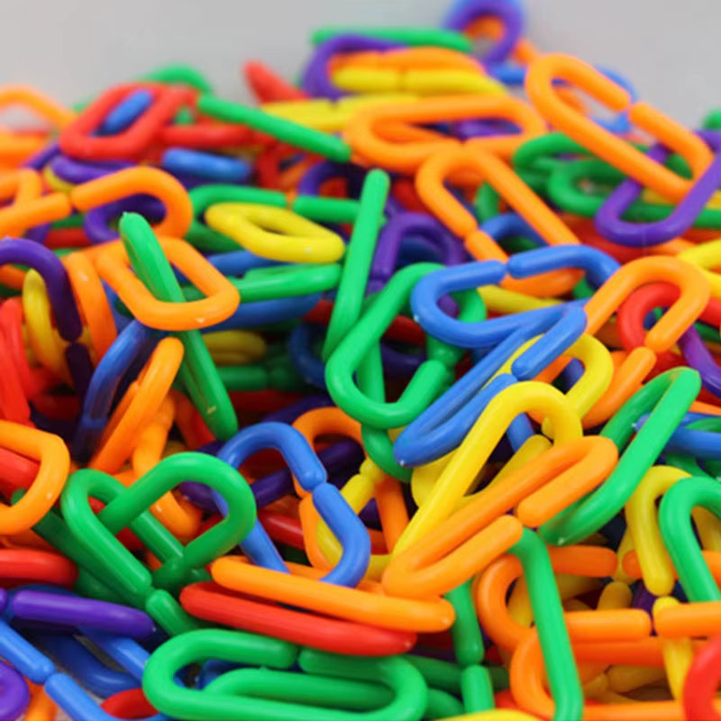 Kids Geometric Chain Linked Buckle Building Block Educational Toys Rainbow Connected Buckle Color Cognitive Educational Toys
