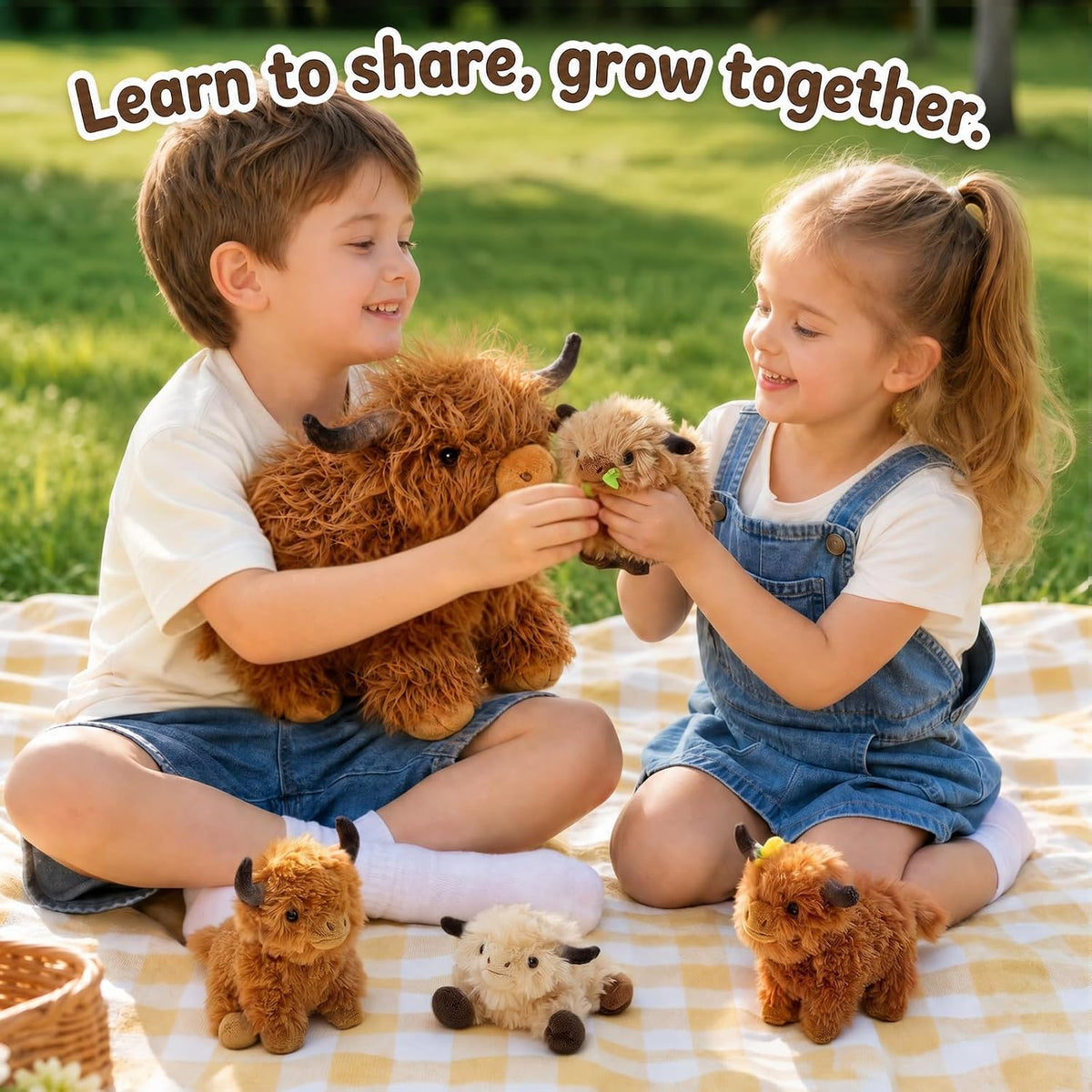 14.5" Highland Cow Teddy, Mummy & Babies Family Set with 4 inside | Huggable Shaggy Fluffy Cozy Animal Plush; Machine Washable Soft Material; Unique Scottish Gifts for Kids