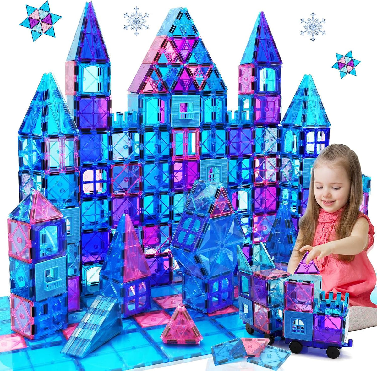 Magnetic Tiles 102PCS Magnetic Bolcks Building Toys for Kids 3+ | Toddlers Magnets Toys with Ferris Wheel,2 Car,Educational Princess Castle Gift for Boy Girls Age 3 4 5 Christmas Birthday