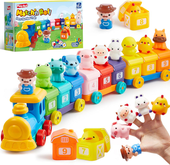 Montessori Toys for Toddlers 1-3, Farm Animal Train Toy for Counting, Stacking, Matching & Sorting with 9 Animal Figures & 1 Farmer, Toys for 1 2 3 4 Year Old Boys Girls Gifts