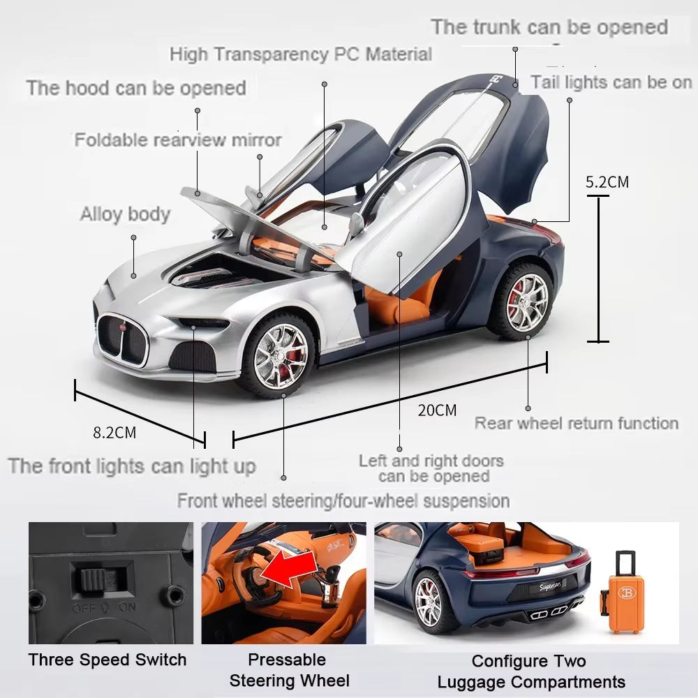 1/24 Scale Bugatti Atlantic Toys Model Car Alloy Diecasts Model Vehicle with Light Sound Super Sport Car for Boys Birthday Gifts