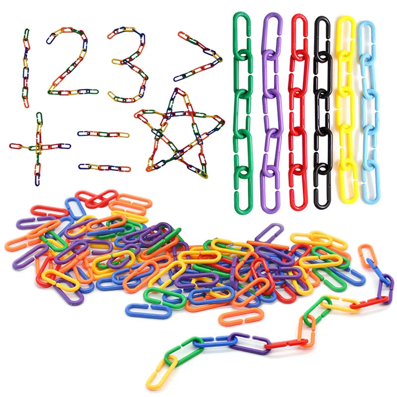 Kids Geometric Chain Linked Buckle Building Block Educational Toys Rainbow Connected Buckle Color Cognitive Educational Toys