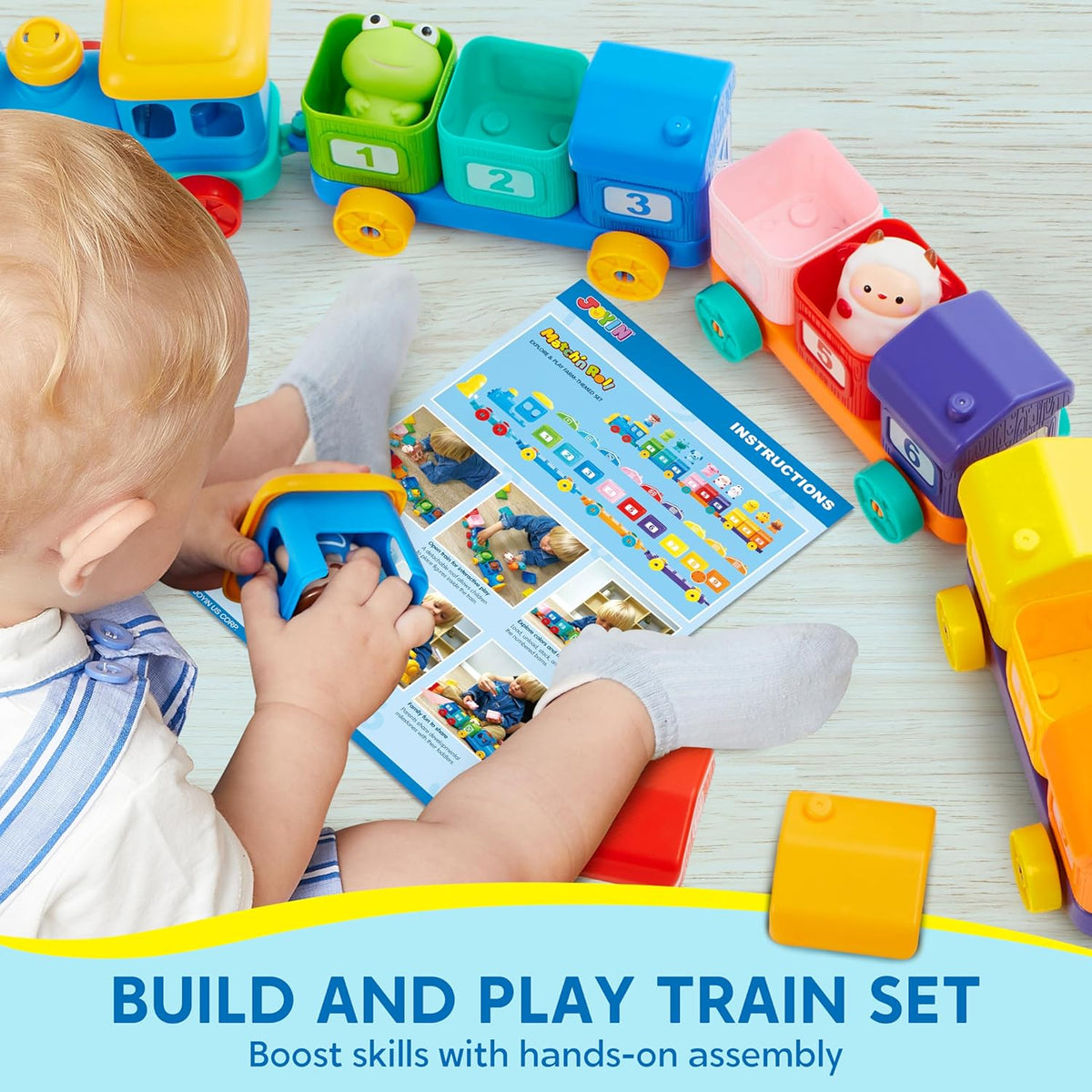 Montessori Toys for Toddlers 1-3, Farm Animal Train Toy for Counting, Stacking, Matching & Sorting with 9 Animal Figures & 1 Farmer, Toys for 1 2 3 4 Year Old Boys Girls Gifts