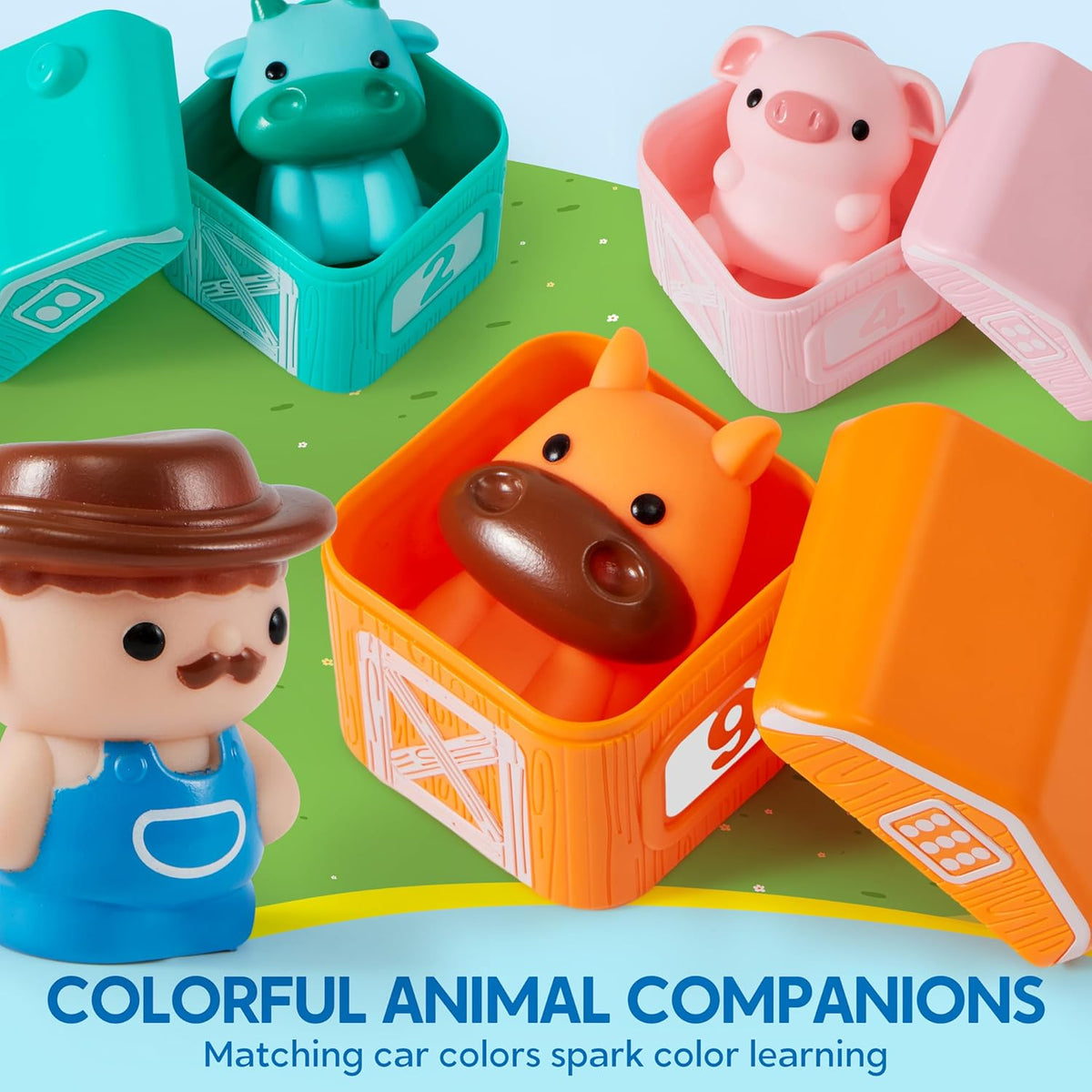 Montessori Toys for Toddlers 1-3, Farm Animal Train Toy for Counting, Stacking, Matching & Sorting with 9 Animal Figures & 1 Farmer, Toys for 1 2 3 4 Year Old Boys Girls Gifts
